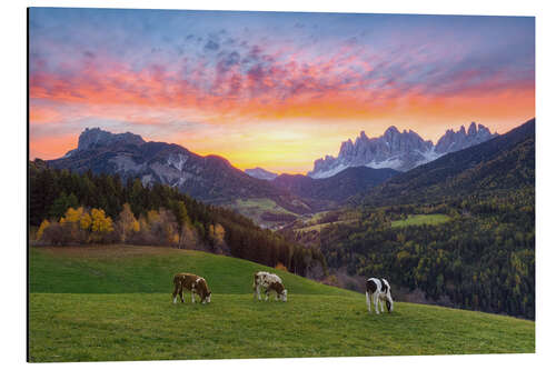 Cuadro de aluminio View into the Villnöss Valley in South Tyrol at sunrise