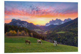 Foam board print View into the Villnöss Valley in South Tyrol at sunrise