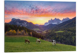 Quadro em plexi-alumínio View into the Villnöss Valley in South Tyrol at sunrise