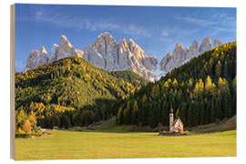 Holzbild Kirche im Villnösstal in Südtirol