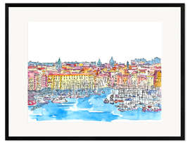 Impression artistique encadrée Vue sur la ville de Palerme et son port