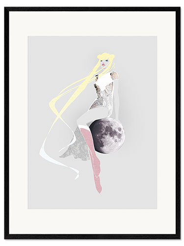 Innrammet kunsttrykk Girl on the moon