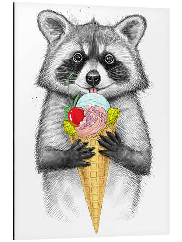 Aluminium print Raccoon with ice cream