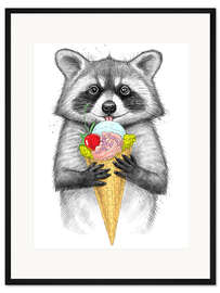Gerahmter Kunstdruck Waschbär mit Eiscreme