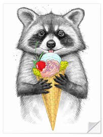 Naklejka na ścianę Raccoon with ice cream