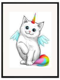 Gerahmter Kunstdruck Einhorn-Katze