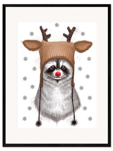 Kehystetty taidepainatus Raccoon in Deer Hat