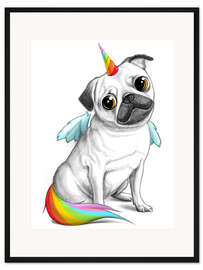 Gerahmter Kunstdruck Mops Einhorn