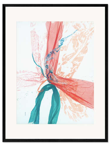 Inramat konsttryck Peach and Teal abstract