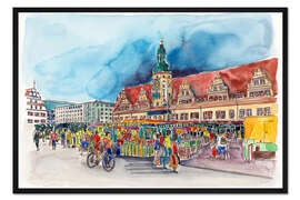 Gerahmter Kunstdruck Leipzig Wochenmarkt vor dem Alten Rathaus