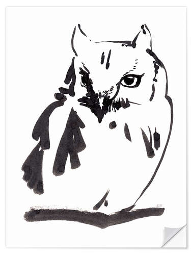 Sisustustarra Owl ink drawing