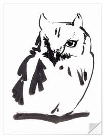 Sticker mural Owl black ink drawing