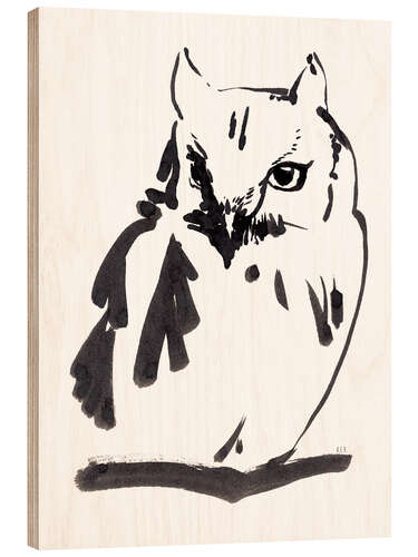 Stampa su legno Owl black ink drawing