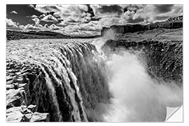 Selvklebende plakat Dettifoss on Iceland (monochrome)