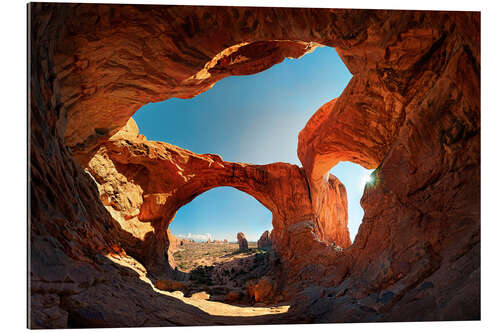 Quadro em plexi-alumínio Double Arch Sunset, Arches National Park, Moab, USA