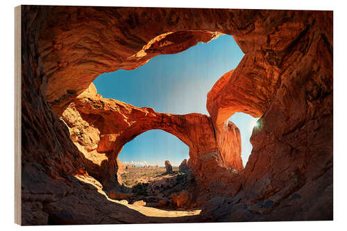 Cuadro de madera Double Arch Sunset, Arches National Park, Moab, USA