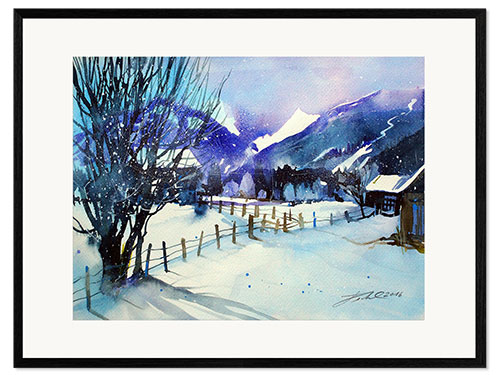 Inramat konsttryck Winter landscape near Zell am See
