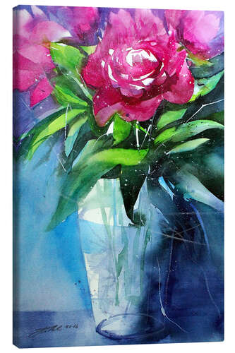 Canvastavla Red peonies in vase