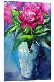 Print på skumplade Red peonies in vase