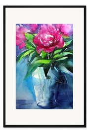 Gerahmter Kunstdruck Rote Pfingstrosen in Vase