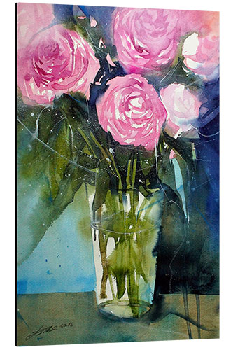 Tableau en aluminium Pink peonies in vase