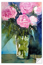 Selvklebende plakat Pink peonies in vase