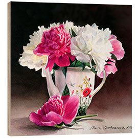 Wood print Porcelain and peonies