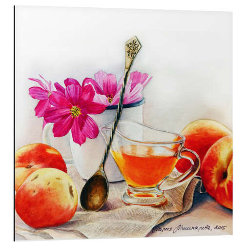 Aluminium print Peaches and flowers watercolor painting