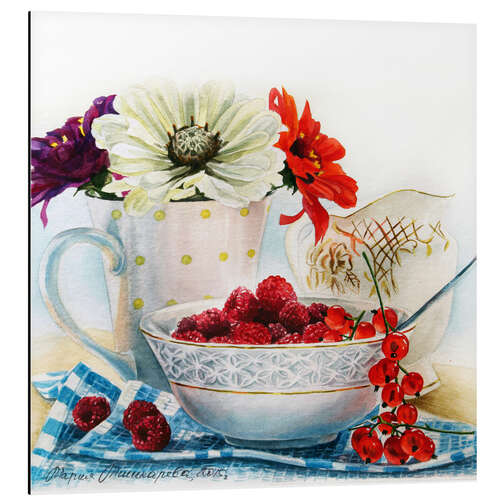 Aluminium print Flowers and berries watercolor painting