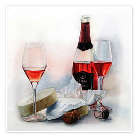 Obra artística  Wine and cheese watercolor painting - Maria Mishkareva