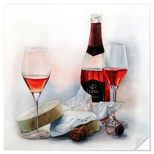 Adesivo murale Wine and cheese watercolor painting