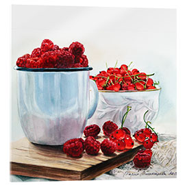 Akrylbillede Red berries watercolor painting