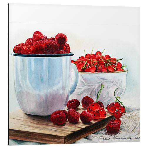 Cuadro de aluminio Red berries watercolor painting