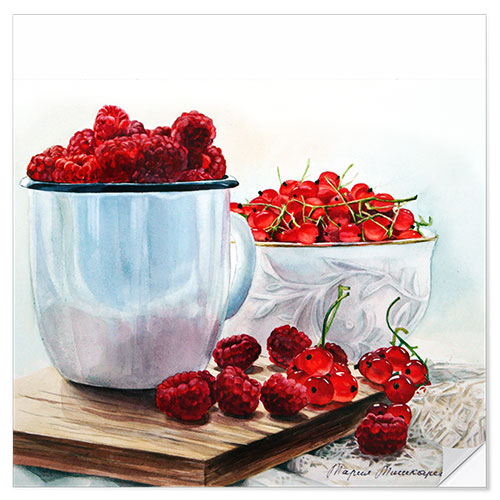 Selvklebende plakat Red berries watercolor painting