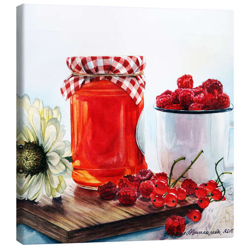 Tableau sur toile Pot de confiture de framboises