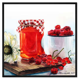 Gerahmter Kunstdruck Himbeermarmelade Aquarellmalerei