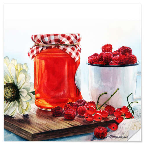 Naklejka na ścianę Raspberry jam watercolor painting