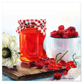 Selvklebende plakat Raspberry jam watercolor painting