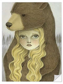 Selvklebende plakat Woodland Animal Bear and Girl