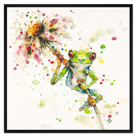 Gerahmter Kunstdruck Laubfrosch mit Blume