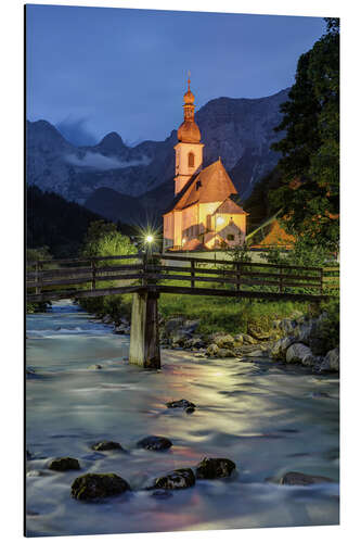 Print på aluminium Church in Ramsau near Berchtesgaden in the evening