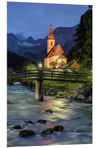 Foam board print Church in Ramsau near Berchtesgaden in the evening