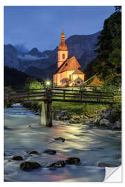 Sticker mural Church in Ramsau near Berchtesgaden in the evening