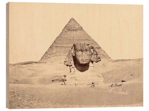 Wood print Chephren pyramid and sphinx