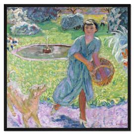 Gerahmter Kunstdruck Mädchen spielt mit einem Hund