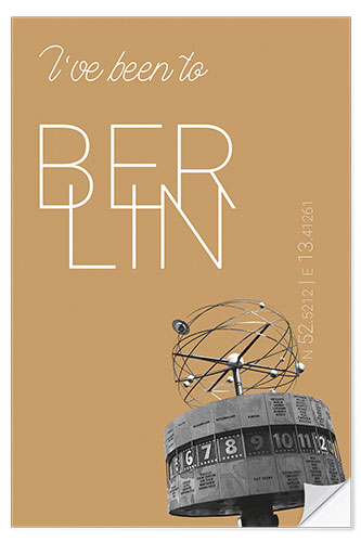 Selvklæbende plakat Popart Berlin World Clock I have been to Color: Pale gold
