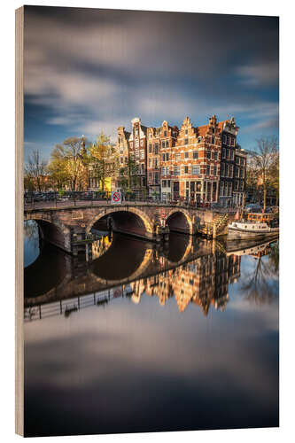 Holzbild Amsterdam im Morgenlicht
