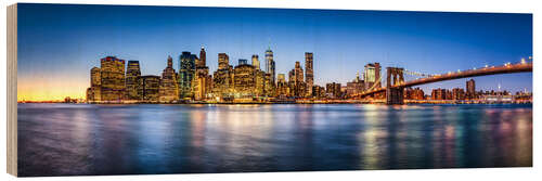 Holzbild New York City Skyline Panorama bei Nacht