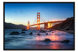 Gerahmter Kunstdruck Golden Gate Bridge bei Sonnenuntergang in San Francisco, USA