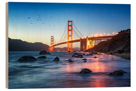 Wood print Golden Gate Bridge at sunset in San Francisco, USA